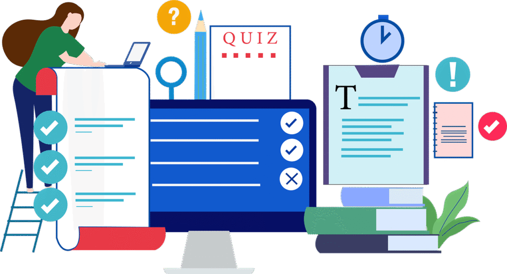 Persoon maakt online oefenexamen voor inburgering op laptop thuis.