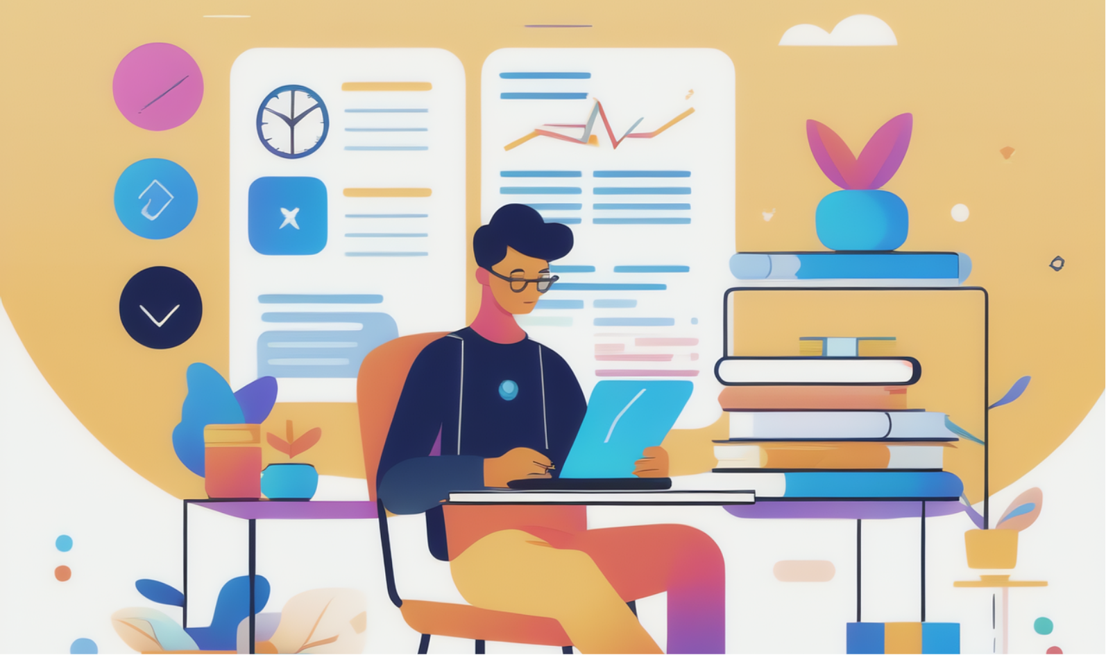 Jongen zit achter een computer en oefent online voor het inburgeringsexamen KNS Lezen en Spreken.