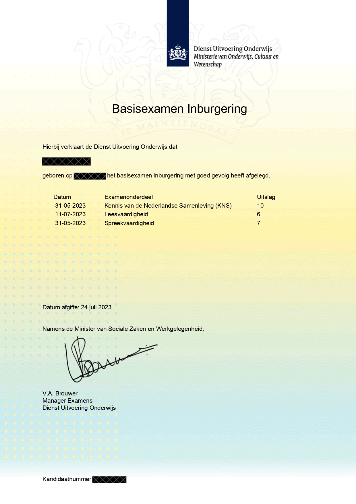 Resultaat geslaagde cursist 10