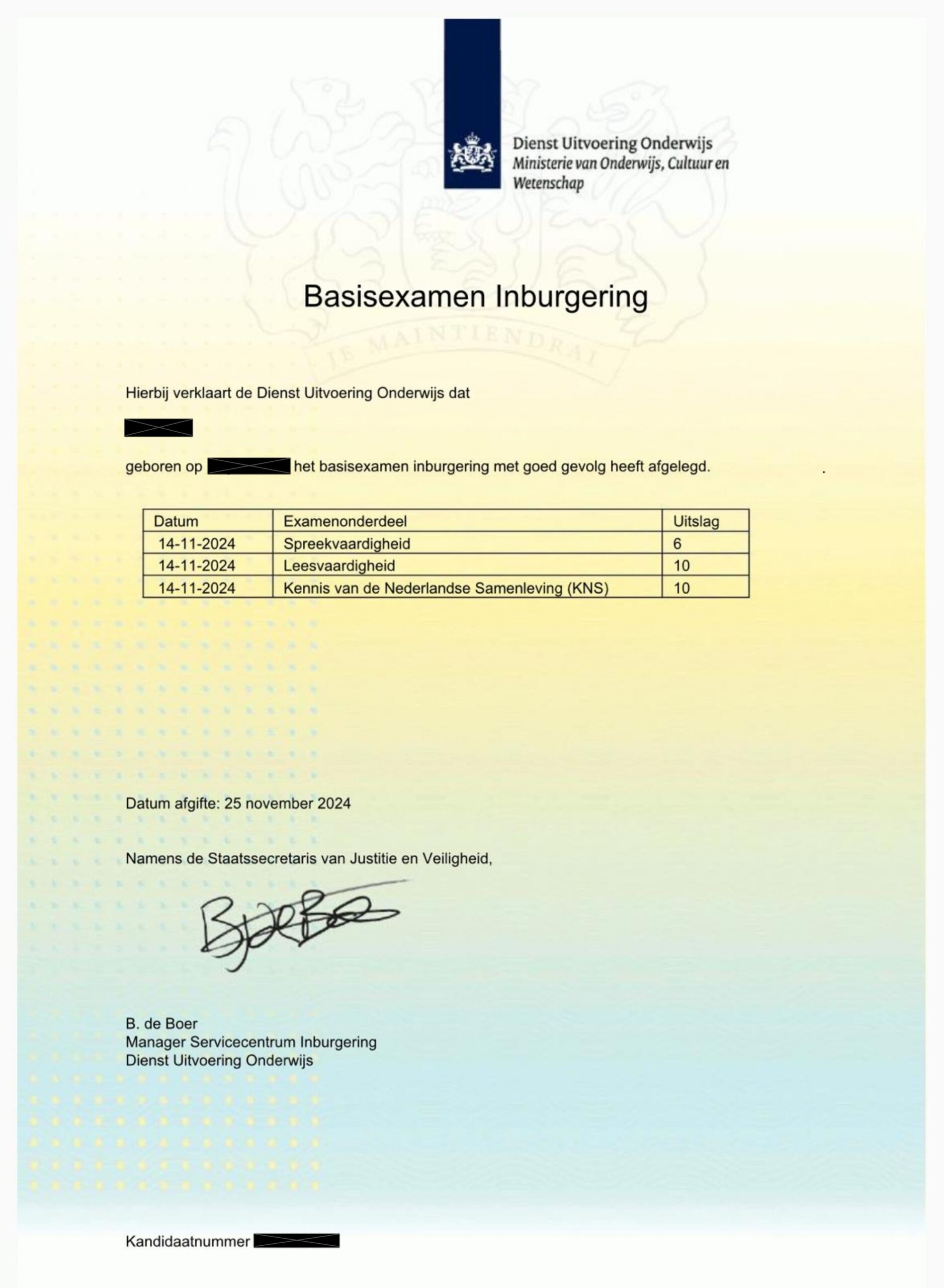 Resultaat geslaagde cursist 9