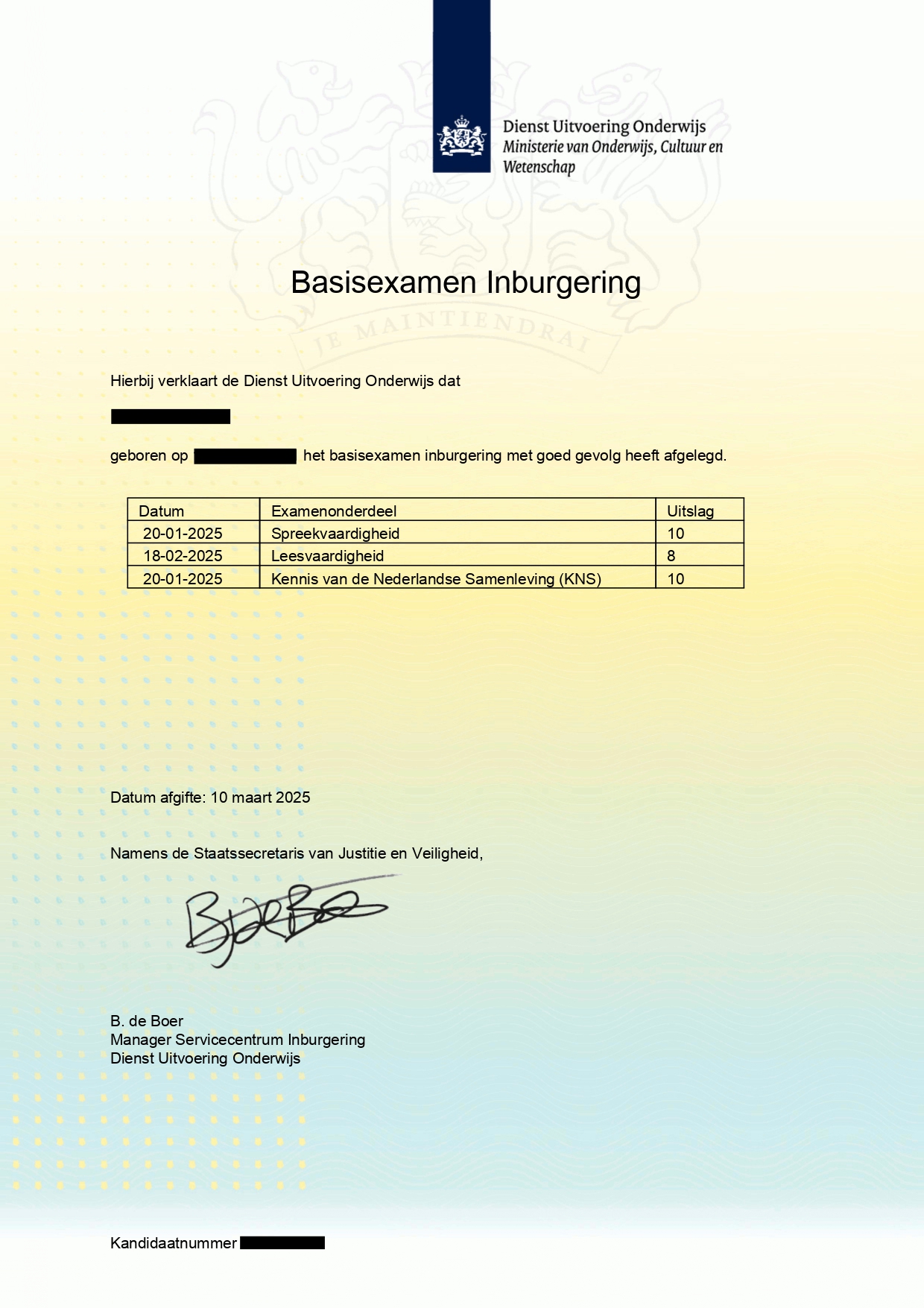 Resultaat geslaagde cursist 8