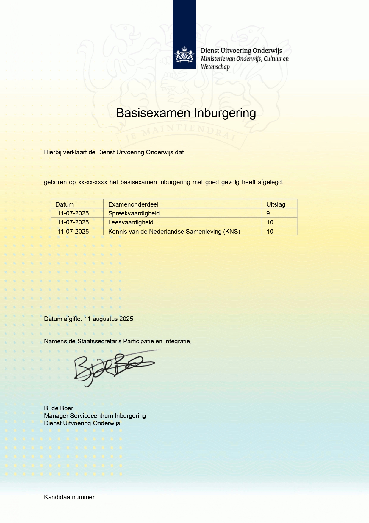 Resultaat geslaagde cursist 6