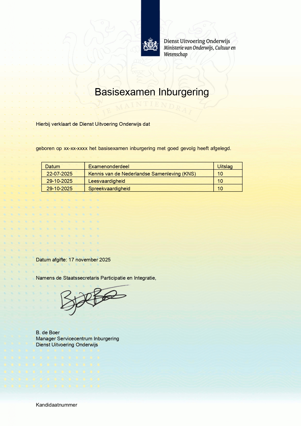 Resultaat geslaagde cursist 5