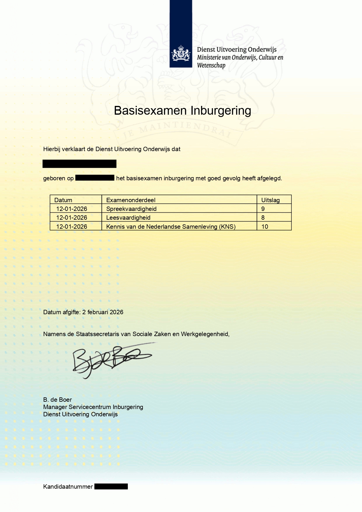 Resultaat geslaagde cursist 3