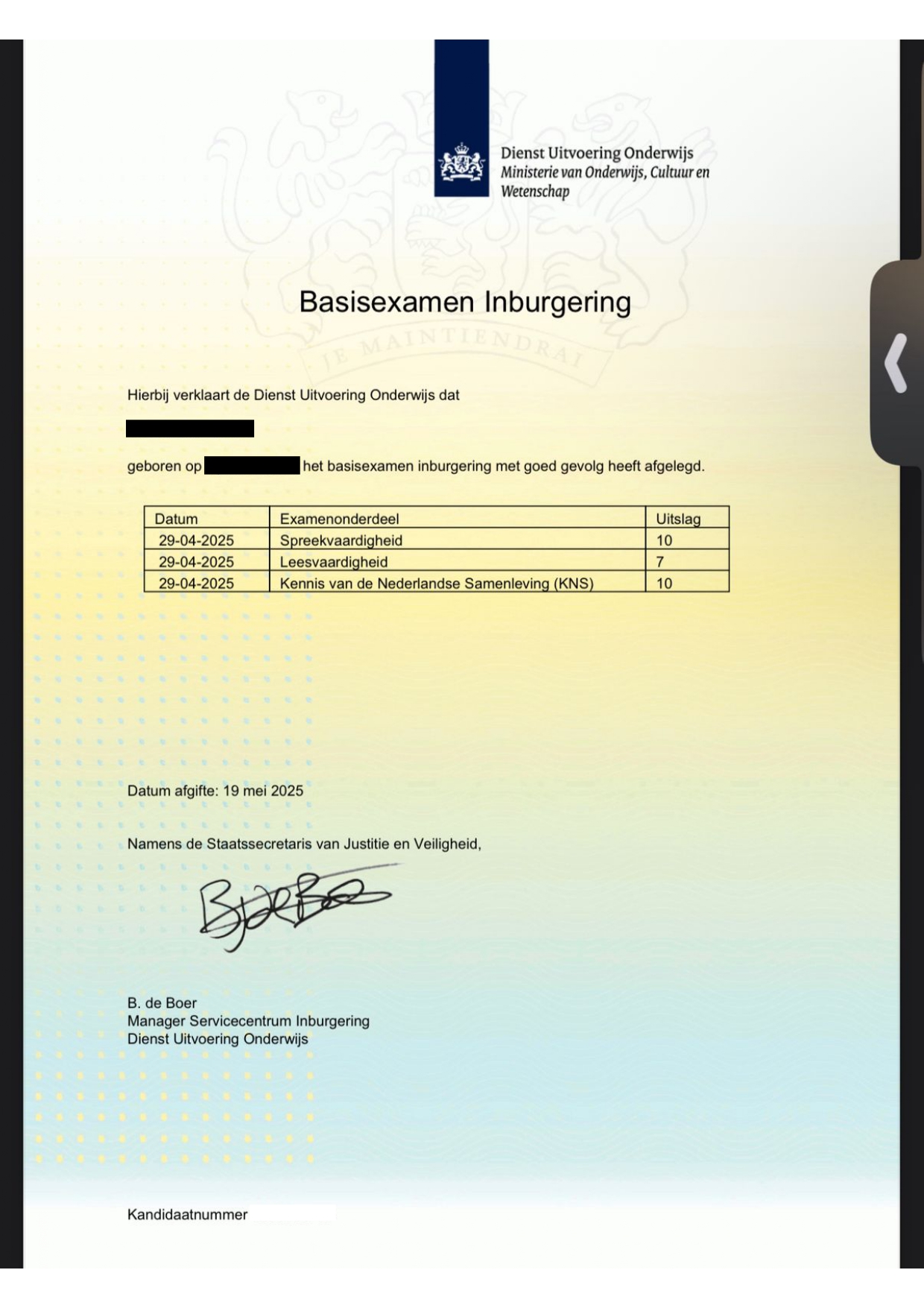 Resultaat geslaagde cursist 2